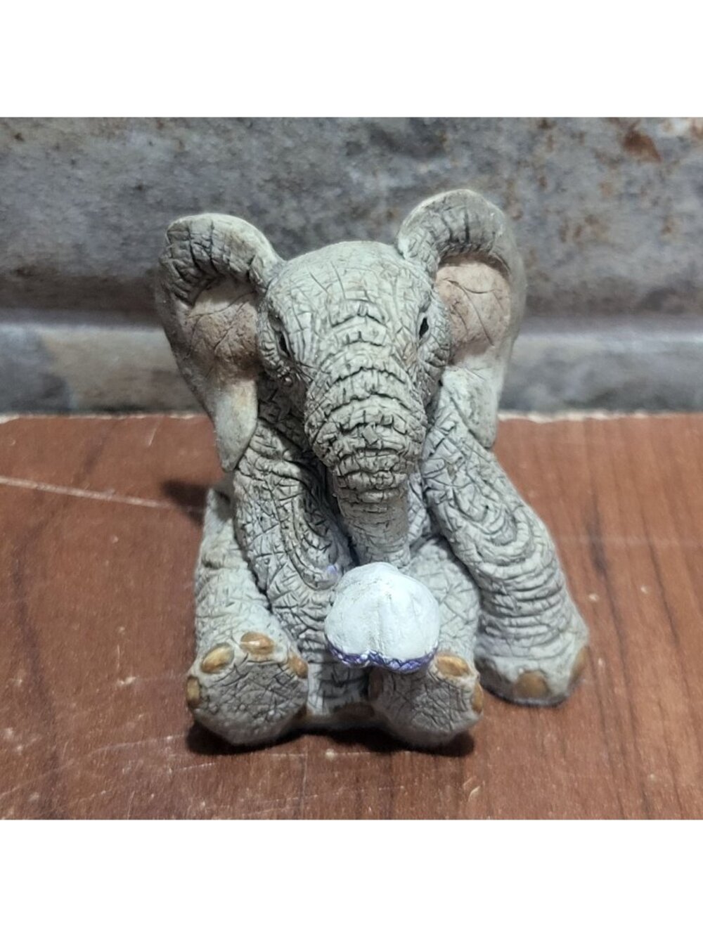 Vtg Miniature Tuskers Elephant Figurine Sheila Hand Painted Resin Collectible